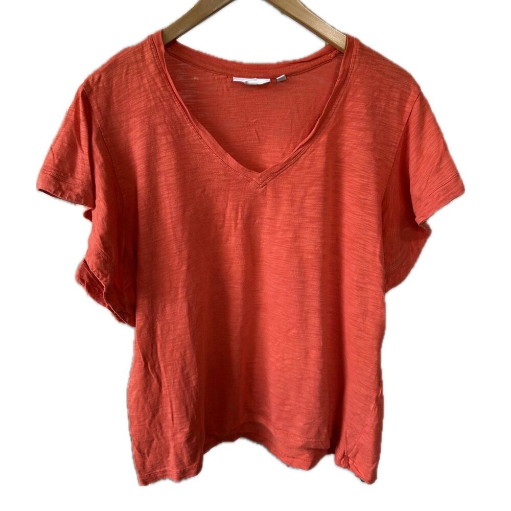 Chico's Women's V Neck Waterfall Sleeves Semi Sheer Basic Blouse Top L